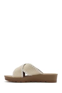 دمپایی زنانه بژ با کف ضخیم حصیری دری مد