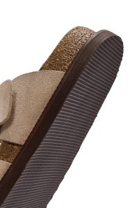 دمپایی زنانه جیر بژ سگک‌دار دری مد
