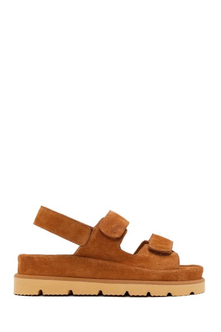 صندل جیر زنانه قهوه‌ای روشن بندی زیره ضخیم دری مد