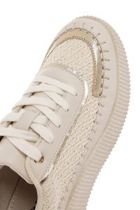 کتونی زنانه بژ بنددار زیره ضخیم بافت‌دار دری مد