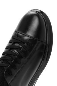 کتونی مردانه مشکی بندی زیره ضخیم چرمی دری مد