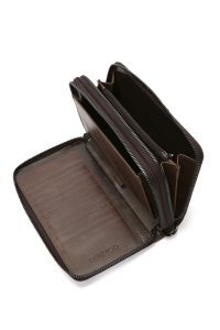 کیف مردانه چرم قهوه ای با محفظه تلفن