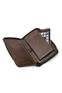 کیف مردانه چرم قهوه ای با محفظه تلفن