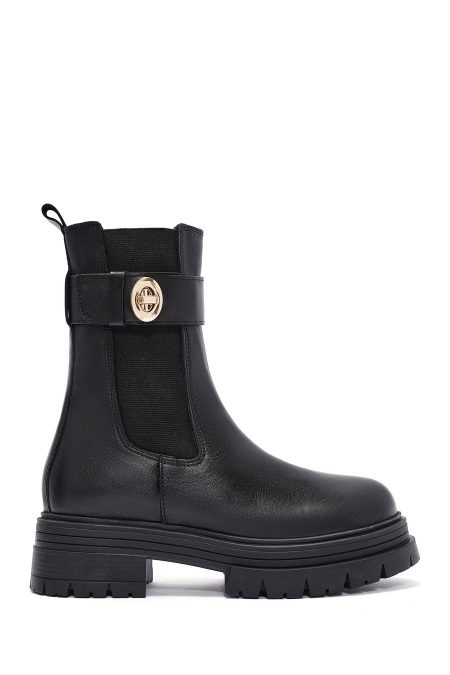 بوت چرم چرم سگک دار مشکی زنانه دری مد