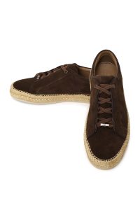 کتونی مردانه جیر چرم قهوه‌ای با زیره ضخیم دری مد
