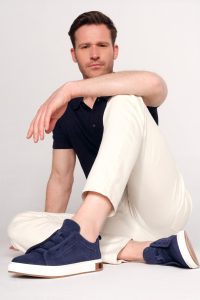 کتونی چرمی جیر مردانه سرمه‌ای بندی دری‌مد