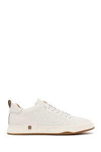 کتونی چرمی مردانه سفید چاپ‌دار بندی دری‌مد