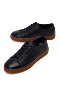 کتونی چرمی مردانه مشکی بندی دری مد
