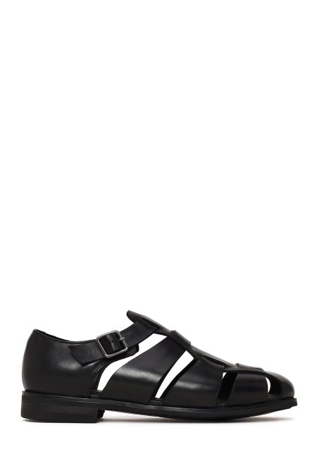 کفش تابستانی چرمی مردانه مشکی سگک‌دار Derimod Black