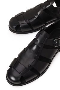 کفش تابستانی چرمی مردانه مشکی سگک‌دار Derimod Black