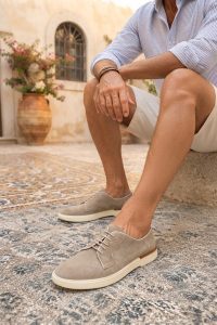 کفش کژوال جیر چرمی مردانه بژ بندی دری مد
