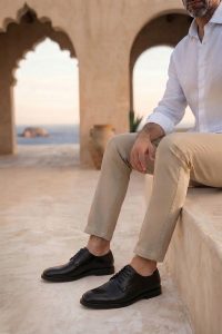 کفش کژوال چرمی مردانه مشکی بندی دری مد