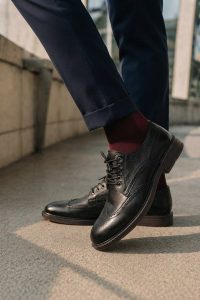 کفش کژوال چرمی مردانه مشکی بندی دری مد